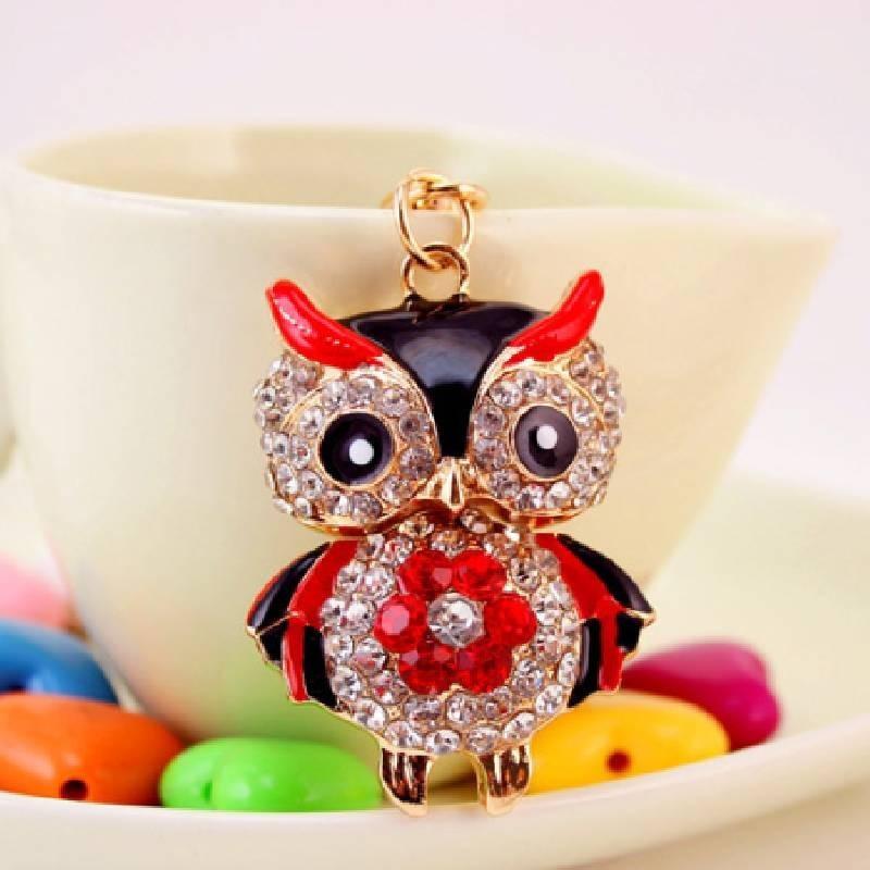 Adorable Cartoon Rhinestone Owl Keychain For Women Cute Animal Metal Keyring
