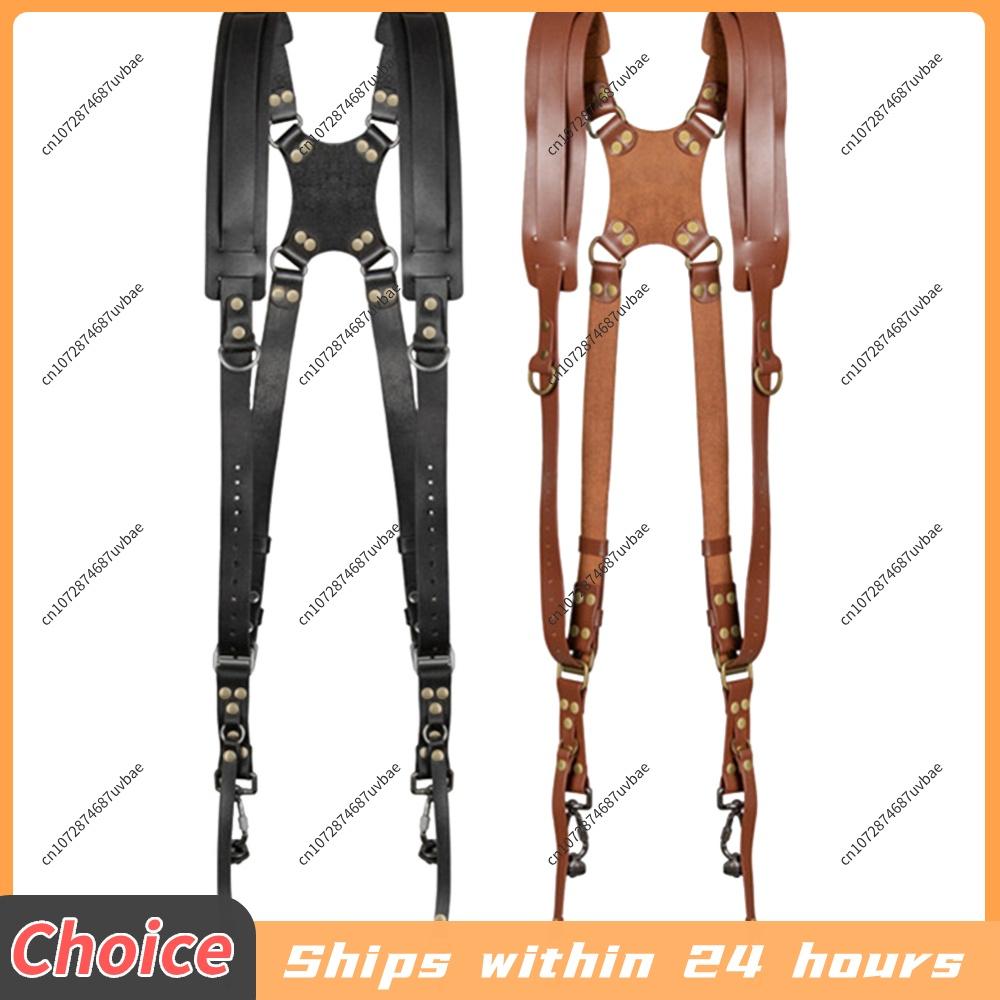 Universal Dual Camera Leather Strap Double Cameras Washable Harness Adjustable Carry Shoulder Straps For DSLR/SLR Cam Accessorie