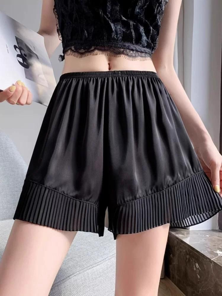 Women's Ice Silk Anti-Exposure Safety Shorts: No Curling, Wearable Outside, Thin Summer Skirt Pants, Plus Size Options
