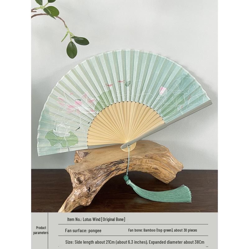Portable Ancient Chinese Bamboo Folding Fan for Hanfu & Qipao - Gardenia Design