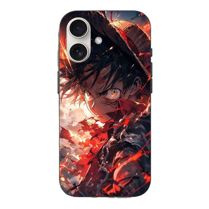 Iphone 16 Plus Hülle One Piece Ruffy Angry Art Manga Anime schwarz