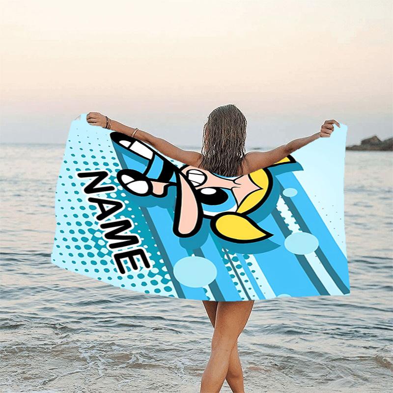1pc The Powerpuff Girls2 Beach Towel with Custom Name, Beach/Swimming/Bath/Picnic/Camping Towel, Suitable for Seaside Beaches