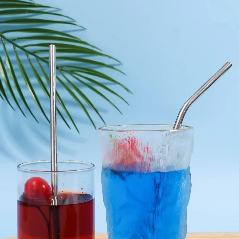 5/10pcs Stainless Steel Straw Silver Reusable Food Grade Beverage Juice Bend Drinking Straw Household Kitchen Tool Easy To Clean