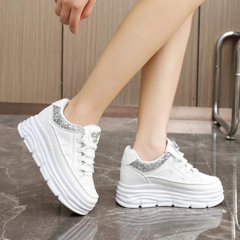 Fashion 2024 Autumn Chunky Casual Shoes For Woman Outdoor Elasticity Sports Shoes Vulcanized Shoe College Student Solid Durable Sneakers