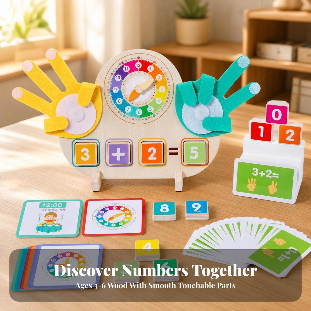 Preschool Mathematics Teaching Board Hands-on 2-in-1 Math and Clock Learning Toy