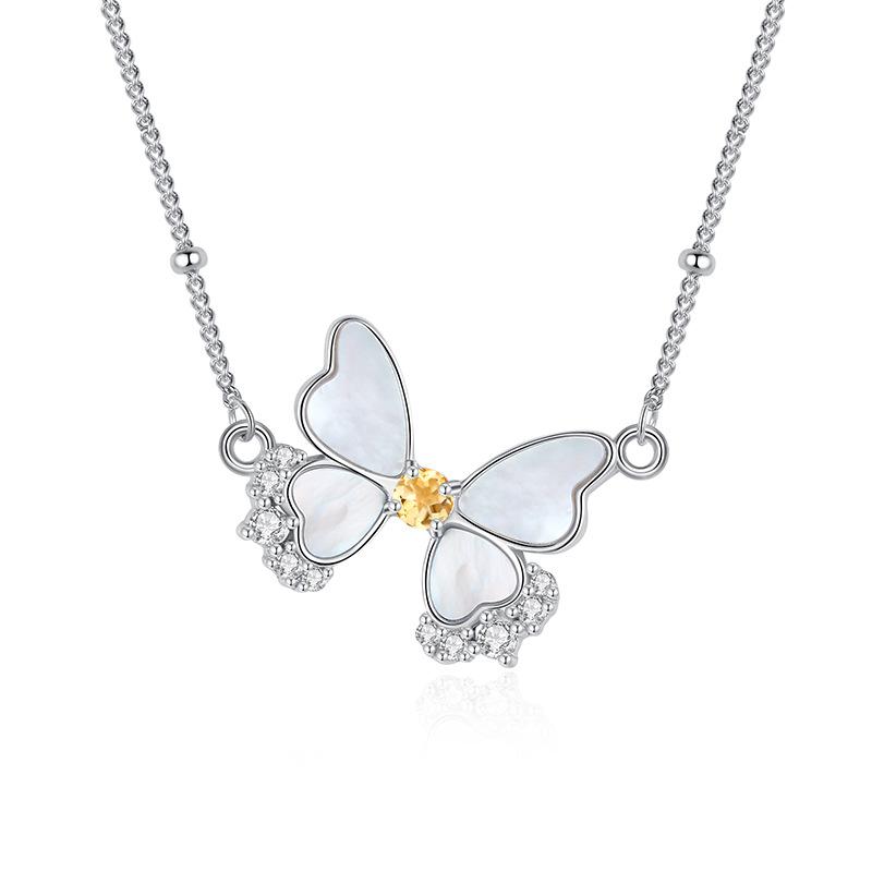 Sterling Silver Butterfly Necklace, Natural Gemstone Pendant for Ladies Gift