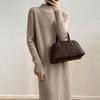 Mid-length Pullover Sweater for Women's Autumn and Winter Half Turtleneck Knee-length Knitted Dress Solid Color Casual Sweater Dress