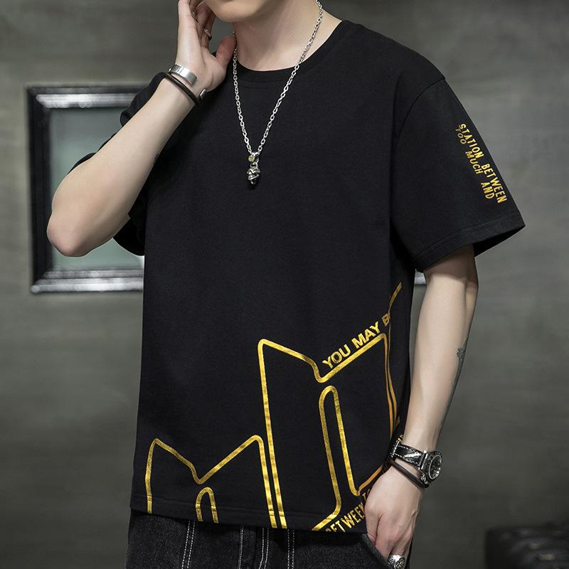 Мужская хлопковая футболка с коротким рукавом, летняя свободная футболка, мужская футболка-рубашка M