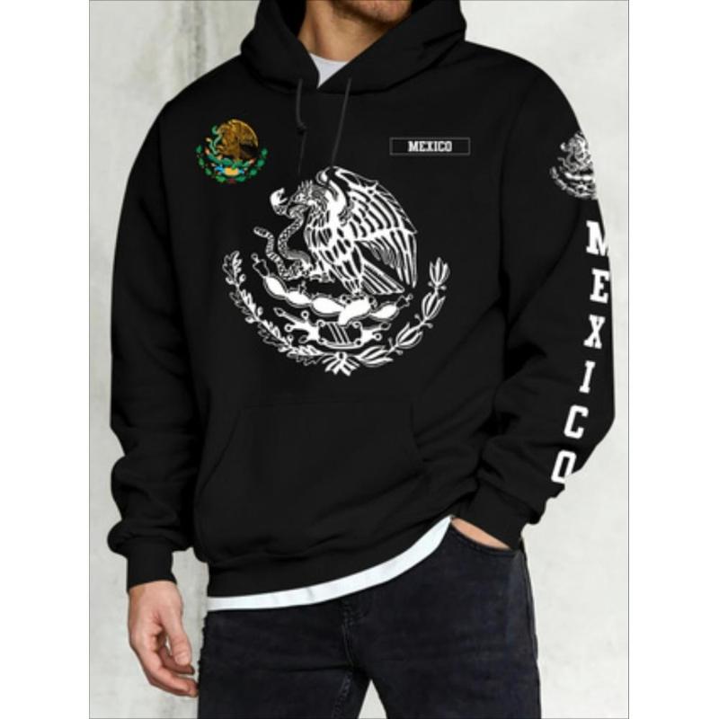 

Mexican totems are full of trendy vibes! Vintage-style national emblem printed hoodie, unlocking a new posture in street culture XXL чорний