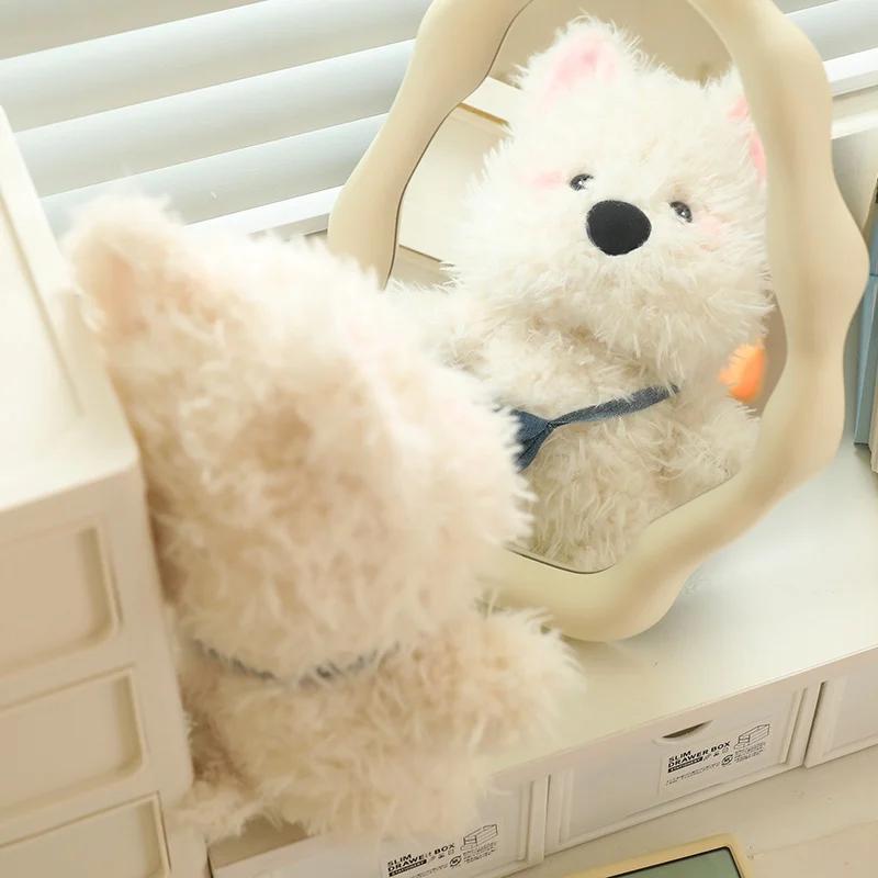 New 22-45cm White Dog Satchel With Long Hair Super Soft Dolls Cartoon Toys Kawaii Animals Baby Comfort Girls Boys Birthday Gifts