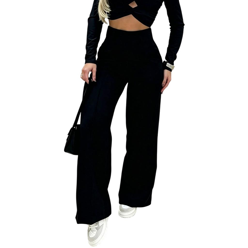 Women’s Fashion Casual Loose Fit Double Breasted Straight Wide Leg Long Pants Trousers for Everyday Office Wear