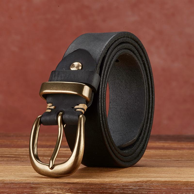Retro Leather First Layer Cowhide Belt, Old Polished Men'S Jeans Belt, Middle-Aged And Young Casual Versatile Belt