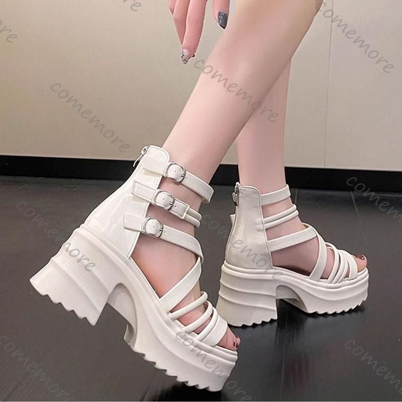 Fashion Comemore Summer Sandals 9CM Wedge Heels New Women Beach Thick Bottom Black Open Toe Casual Roman Shoes Ladies Heeled Sandales