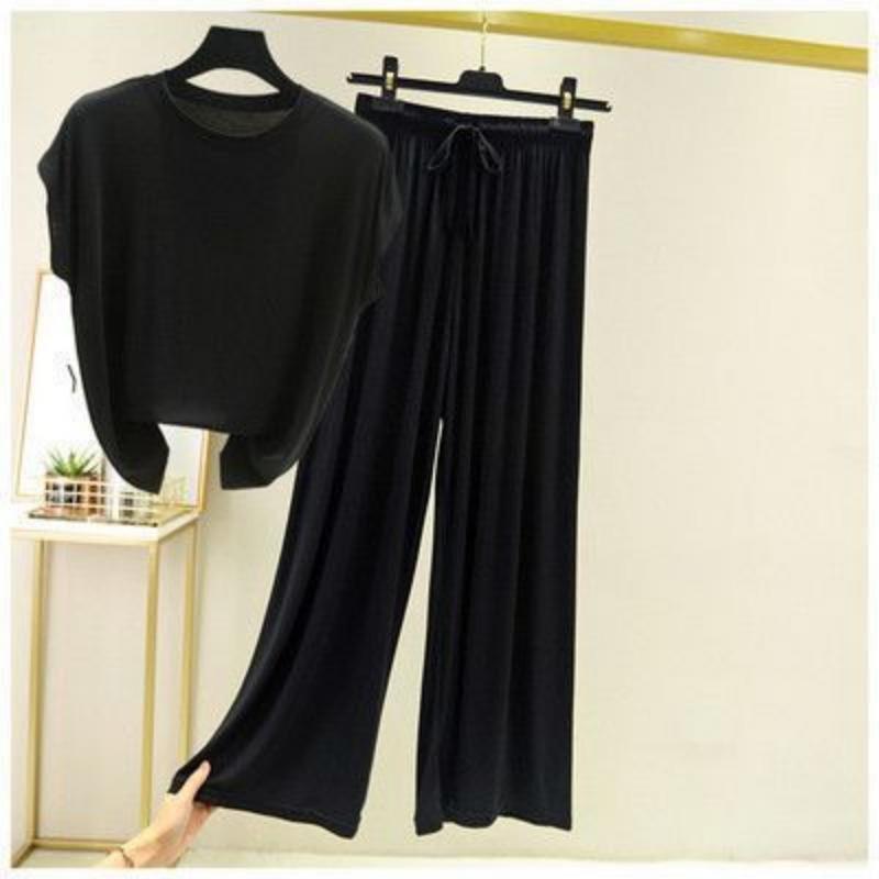 Modal Cotton Loose Home Wear Set, Women's Summer Thin Pajamas and Pajama Pants Two-piece Set, Comfortable and Casual, Can Be Worn Outside