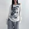 VAYLA Autumn Harajuku Women Printing Tees Vintage Streetwear Grunge Skew Collar Tops Y2k Aesthetic Loose Casual Hiphop Vintage Tops