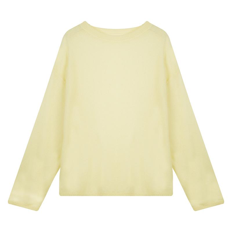 Tencel wool blended crew neck knitted bottoming shirt women's early autumn soft waxy light pullover long sleeve lazy wind sweater thin