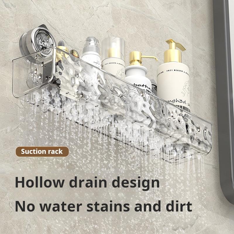 Ripple Suction Cup Storage Rack Bathroom Sink Washbasin, Suction Cup Wall Mounted Non Perforated Bathroom Storage Rack