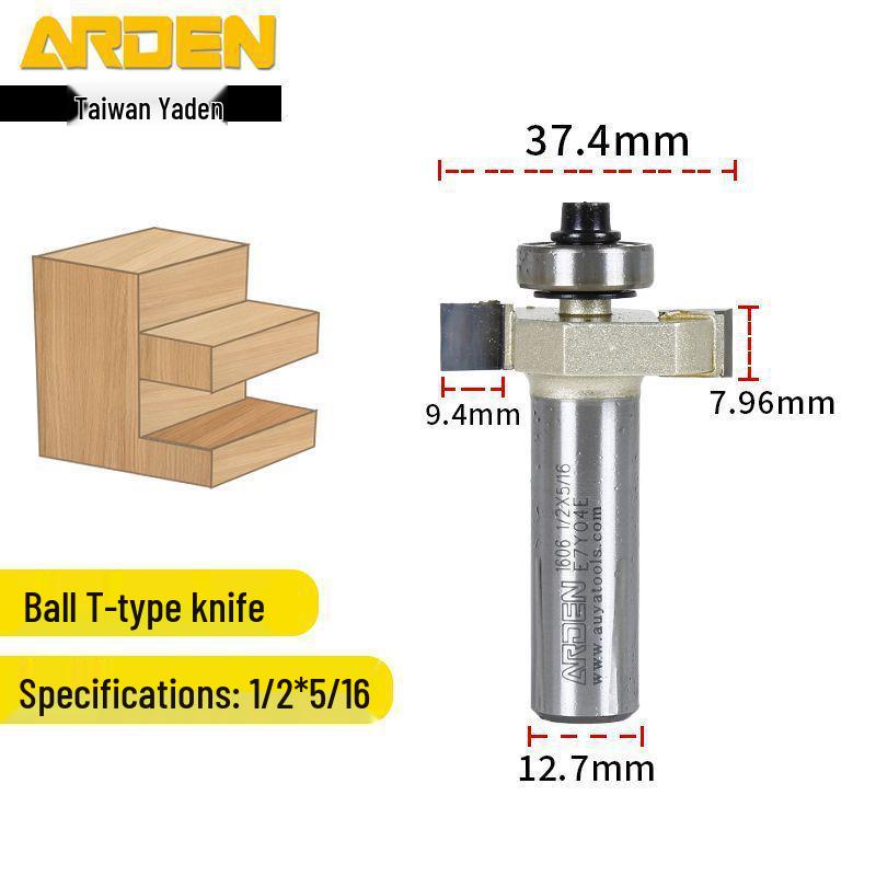 Taiwan Yaden T-Type Ball Bearing Edge Trimmer & Slotting Cutter for Woodworking
