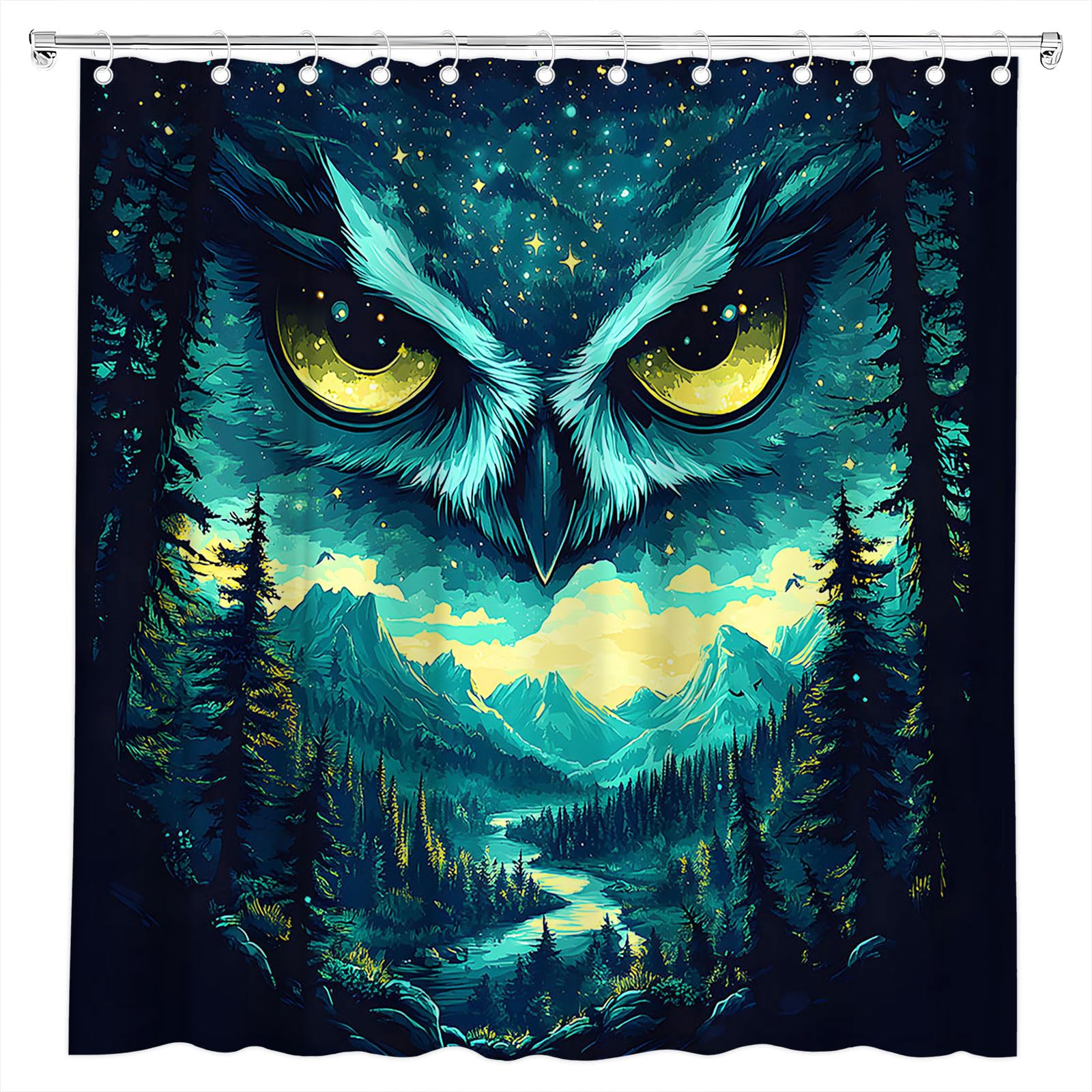 

Mystical Owl Forest Shower Curtain, Fantasy Starry Night Waterproof Fabric Curtain W60H190(CM)-1 Pcs