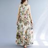 Plus Size Women Summer Retro Floral Print Sleeveless Dress Round Neck Cotton Linen Loose Long Maxi Dresses