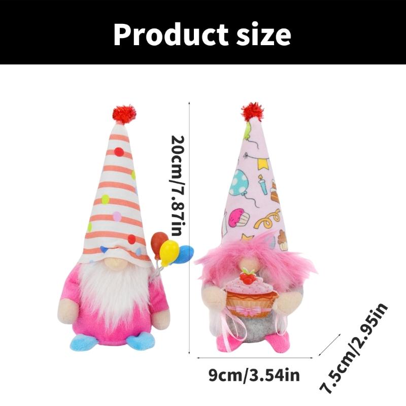 Colorful Gnomes Plush Dolls with Balloons Cake Dwarf Elf Figure Toy for Home Birthday Parties Decors for Kids and Teens