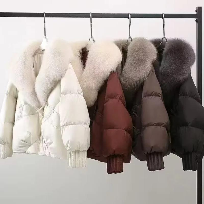 Fashion Winter Down Jacket Women Korean Big Fur Collar Thick Short Parkas Warm Snow Outerwear