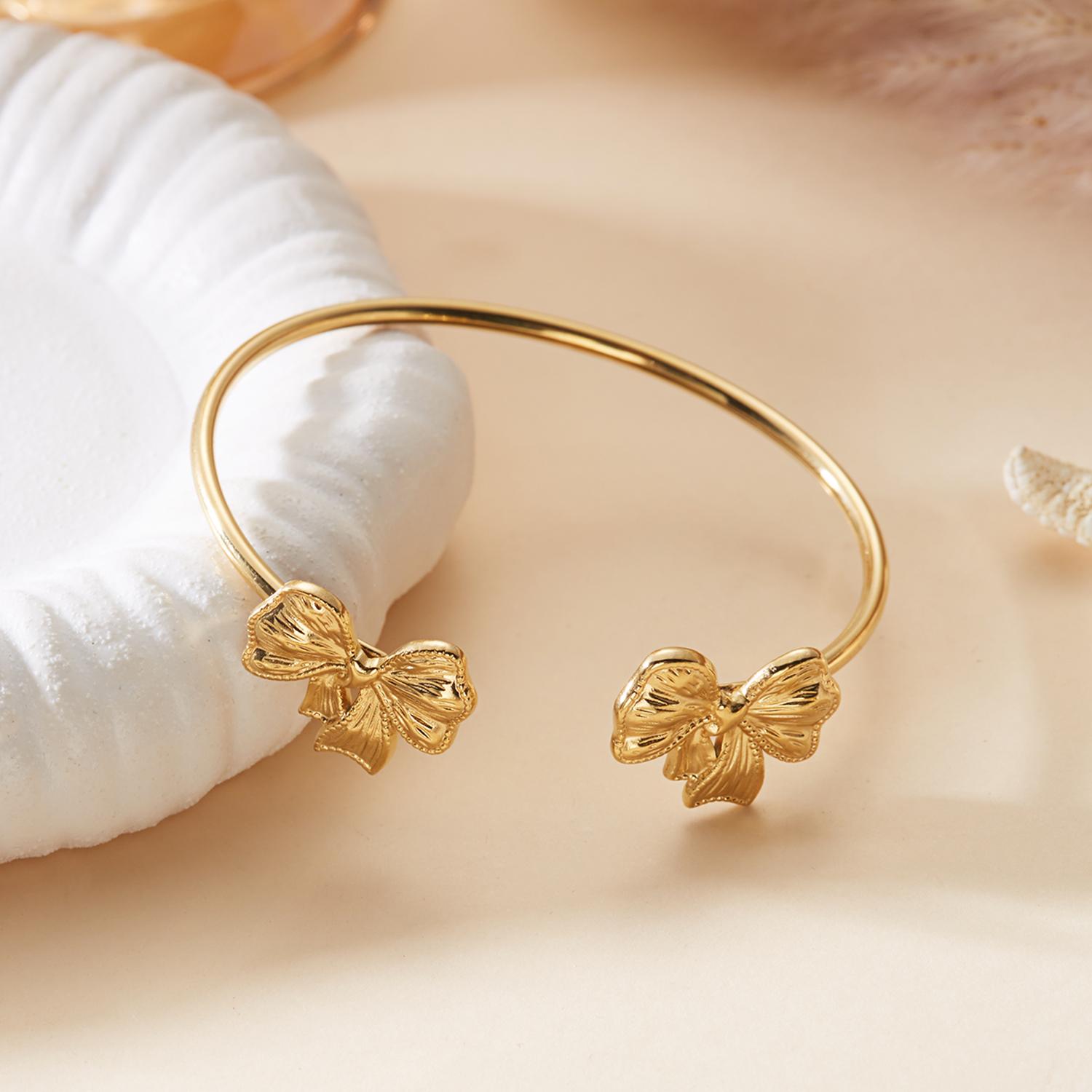 

Vintage Bowknot Cuff Bracelet Bangle for Women Gold Color Bow Stainless Steel Bangles Femme Aesthetic Wrist Jewelry pulseras