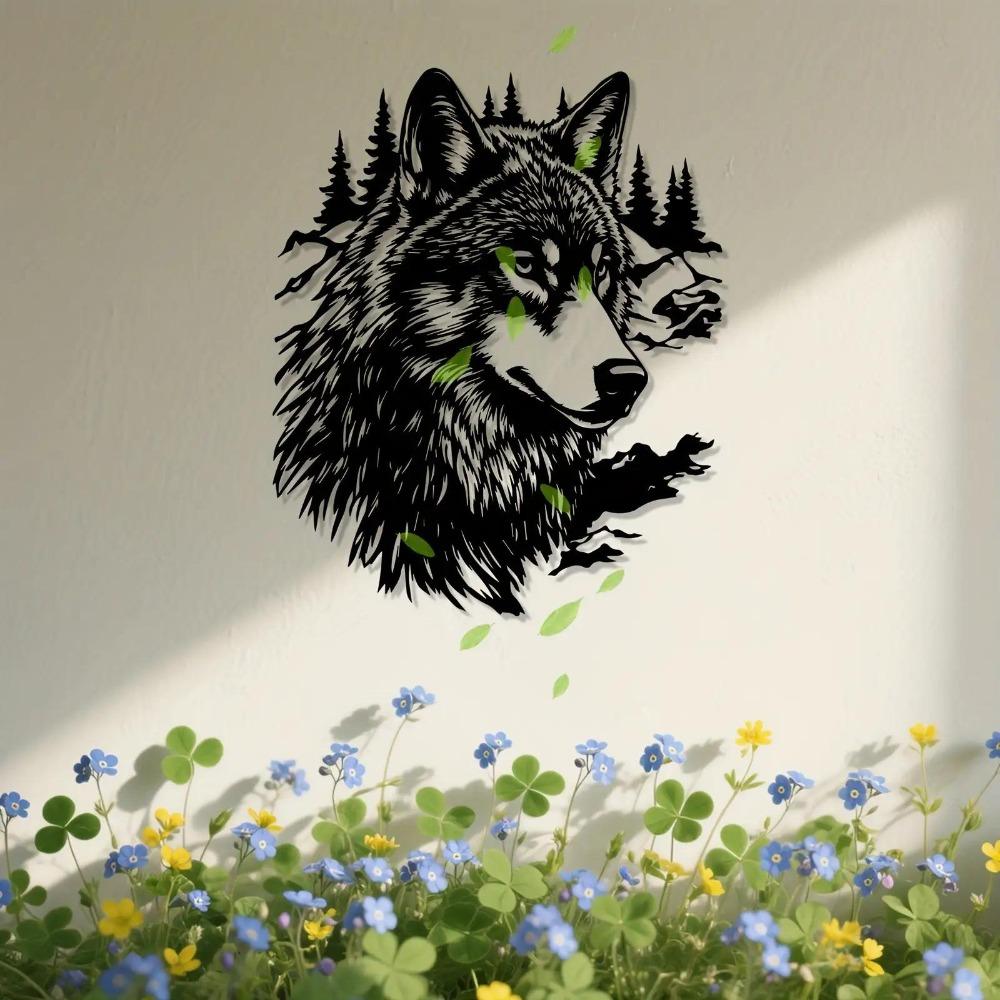 Iron Wolf Wall Art Vintage Metal Sculpture Weather Resistant Outdoor Yard Fence Christmas Gift Home Decor