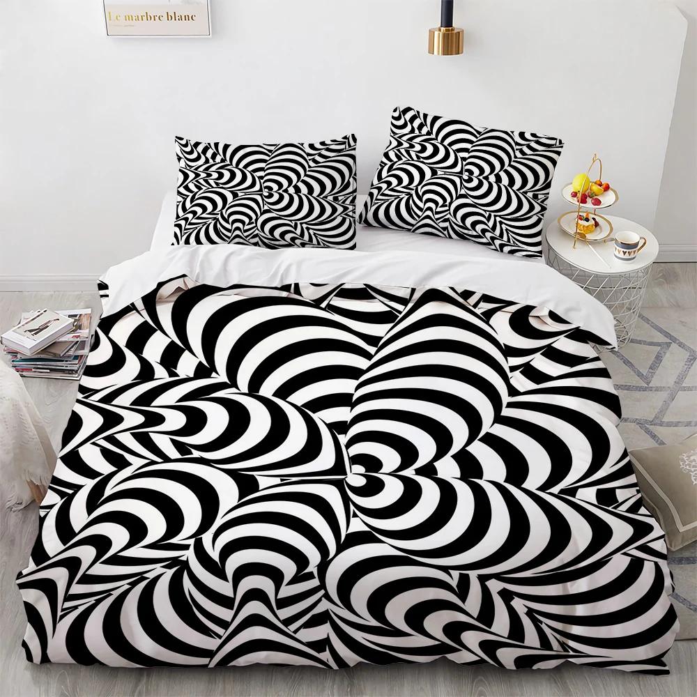Comforter 3D Stereo Pattern Geometric Black White Bedding Sets Ultra Soft Reversible Stripe Comforter For Men Women