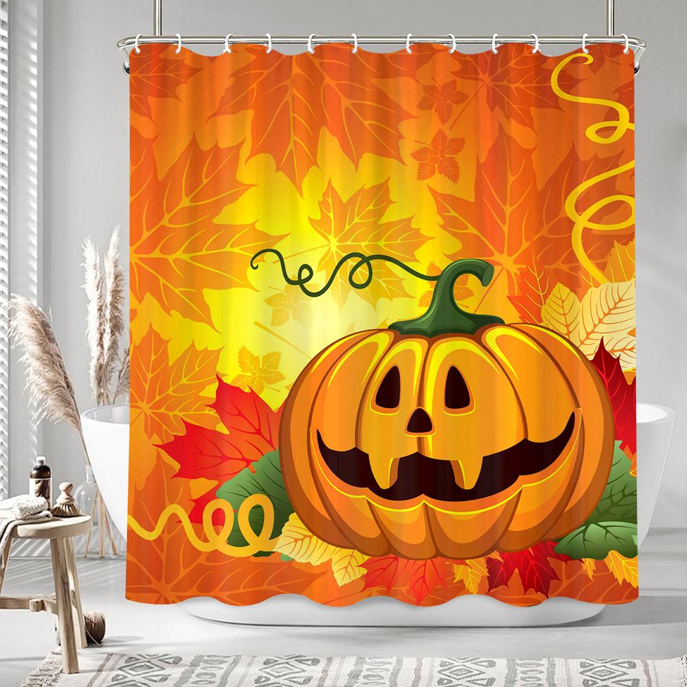 

Autumn Leaves Pumpkin Shower Curtain Rustic Farm Truck Animals Thanksgiving Polyester Fabric Shower Curtains Bathroom Decoration 90x180cm