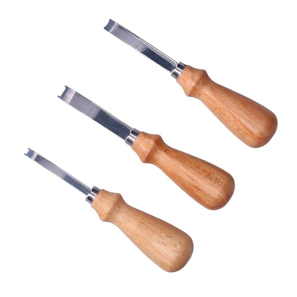 3pcs Wooden Handle Edge Skiving Tool Wide Mouth Leathercraft Trimmer Leather Crafting