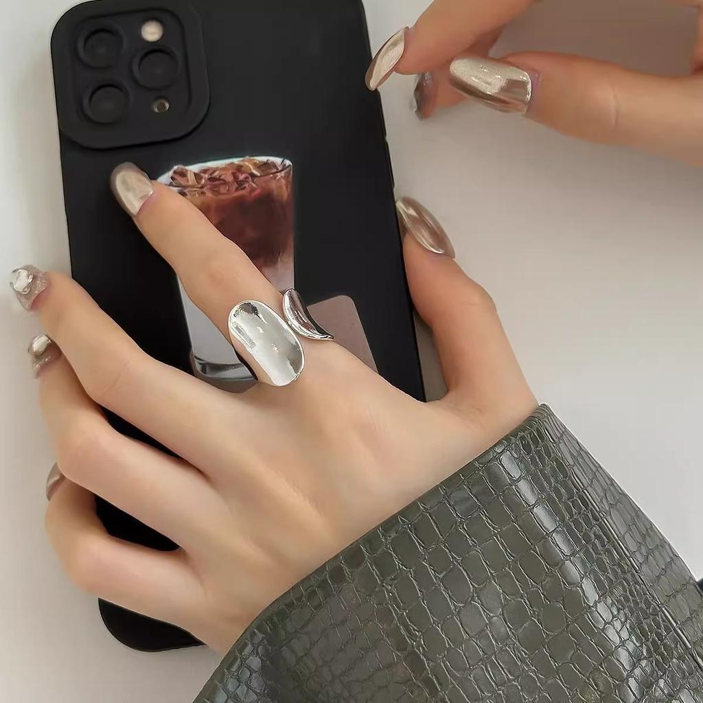 Ring Female Fashionable Personality Simple Skeleton Finger Ring Index Finger Wide Version Glossy New Niche Design Art Deco Geometric Ring