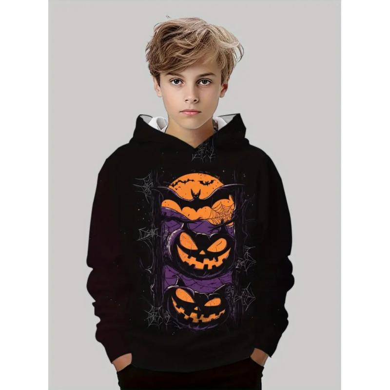 Felpa di Halloween per Bambini Ragazzi Ragazze Elementi Testa di Zucca Stampa 3D Felpe con Cappuccio Moda Autunno Inverno Maglione Abbigliamento per Bambini