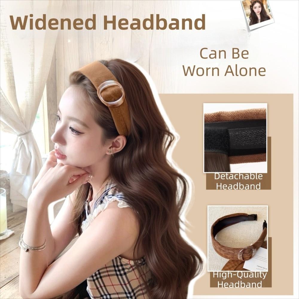 Hair Hoop Half Headband Wig Korean Style Long Wavy Curly Hair Synthetic Velvet Headband Wigs  Women