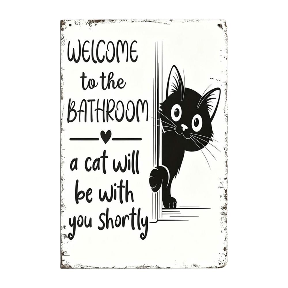 Retro Style Round Doorplate Cat Print Hanging Wooden Board New 2D Round Welcome Sign Home Decor