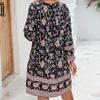 European and American Long Sleeve Bohemian Leisure Vacation Positioning Flower Dress