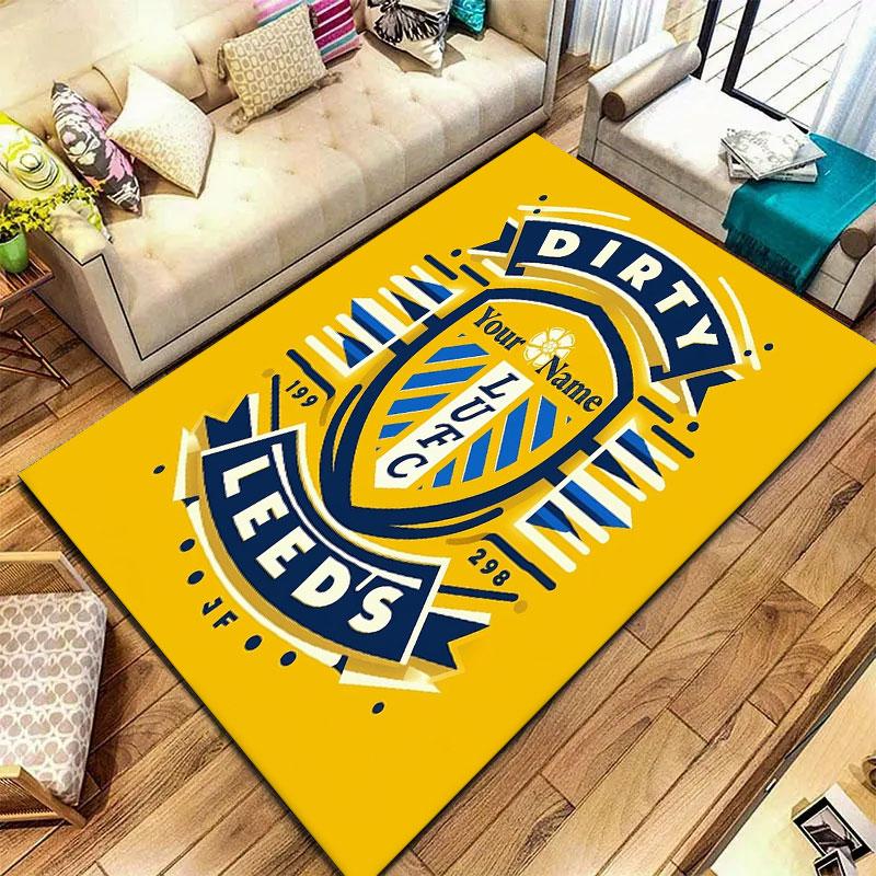 Προσαρμοσμένο Χαλί με Όνομα Leeds United για Σαλόνι, Υπνοδωμάτιο, Διακόσμηση Καναπέ Σπιτιού, Αντιολισθητικό Πατάκι Δαπέδου για Παιχνίδι Παιδιών