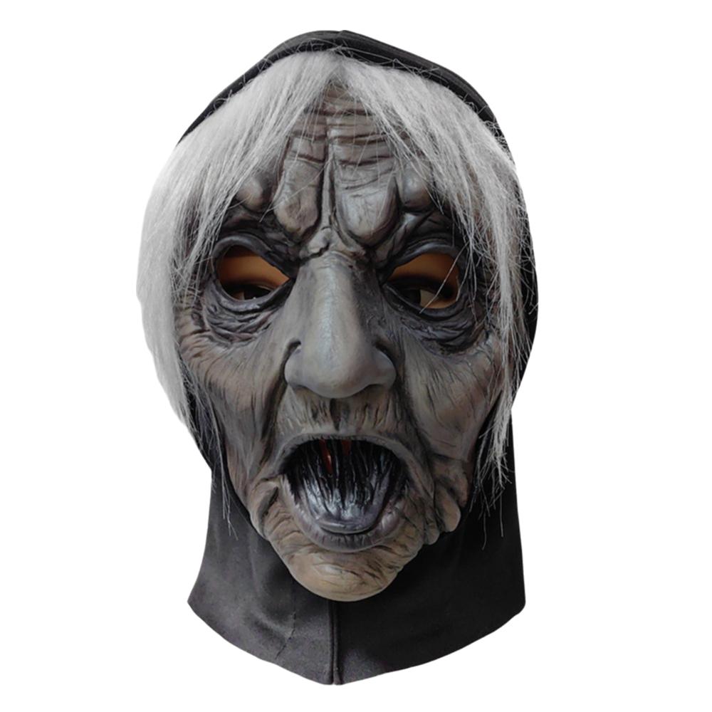 Dress Up White-haired Witch Mask Latex Party Cosplay Props Halloween Ghost Witch Mask  Unisex