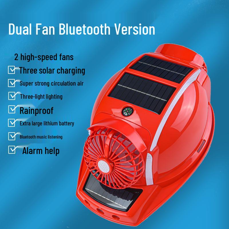 Six-Fan Multifunctional Cooling Hat with Solar Bluetooth Headlamp