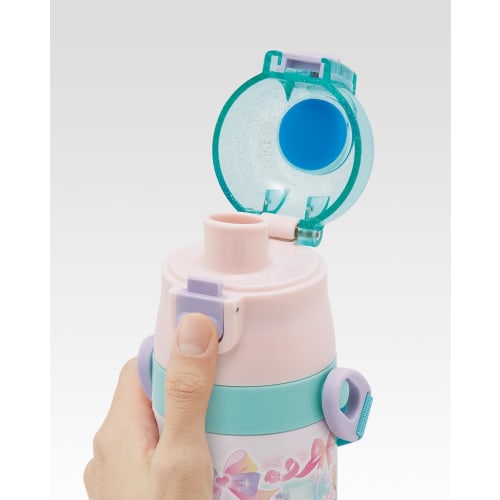 Skater Children's Water Bottle, 2-Way, 470ml (Direct Drinking) or 430ml (Cup Drinking), Disney Princess Design, Size 25, Girls, Stainless Steel, Insul