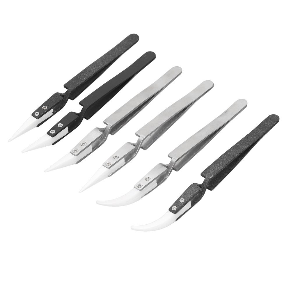 6 PCS Pointed & Curved Tips Ceramic Tweezers Electronics Tweezers Set  for Electronics and Crafting