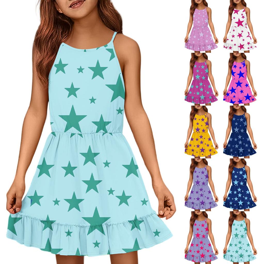 Children's Summer Casual Fashion Round Neck Solid Color Sleeveless Dress