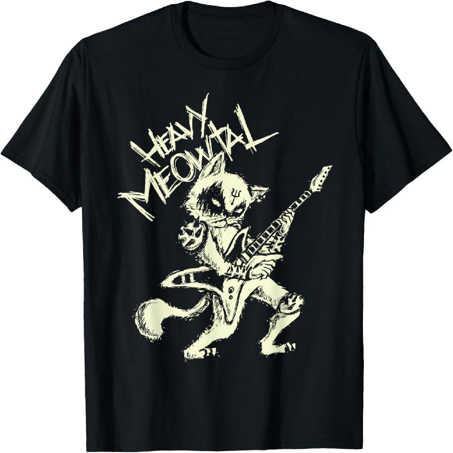 Heavy Metal Cats Gift Clothing Guitar Playing Cat Gothic T-Shirt S