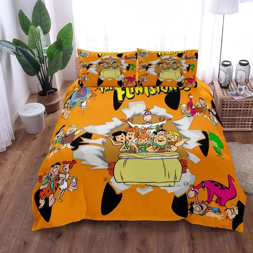 Zestaw poszwy na kołdrę 3D Anime The Flintstone King Queen Double Full Twin Single Size Pościel Sypialnia Zestawy poszwy na kołdrę Tekstylia domowe
