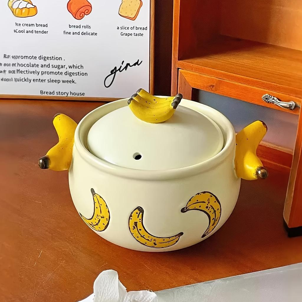 DearDali Banana Ceramic Pot,Whimsical Banana Design,Double Handle, High Temperature Oven Safe, Ideal for Cooking, Steaming, and Boiling