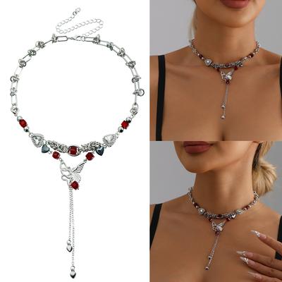 Stylish Butterfly Charm Fringe Necklace Lightweight Alloy Design Perfect For Casual Outfit Or Party Accessories