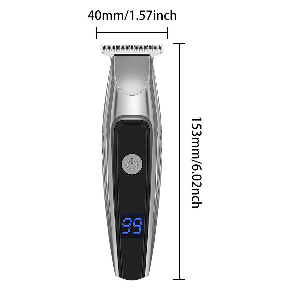 Slicked Back Digital Hair Clipper: Fast-Charging, LCD Display, Compact Stainless Steel Electric Trimmer