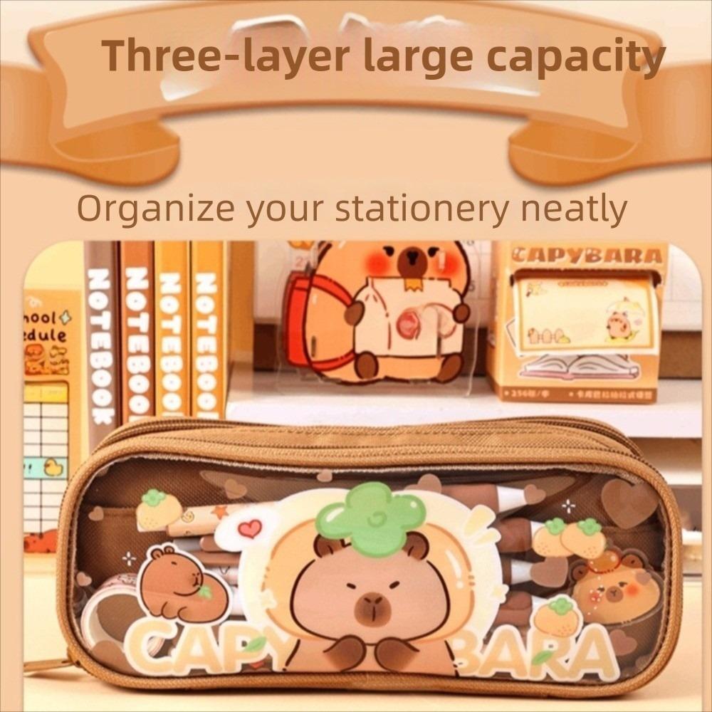 Large Capacity Capybara Pencil Case Cute Girls Stationery Pen Bag Office Accessories Pen Pouch  Boy