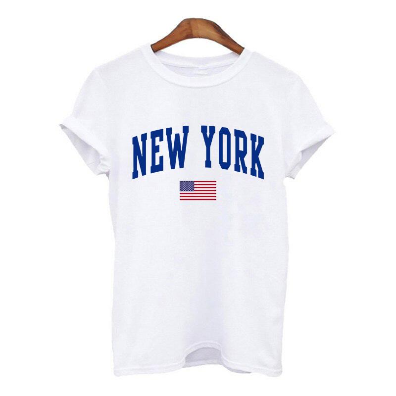 Harajuku Women Tshirt New York Summer Print White Black T Shirt Ladies Clothing 90S Tops Graphic Clothes Female Tee Shirt 2025