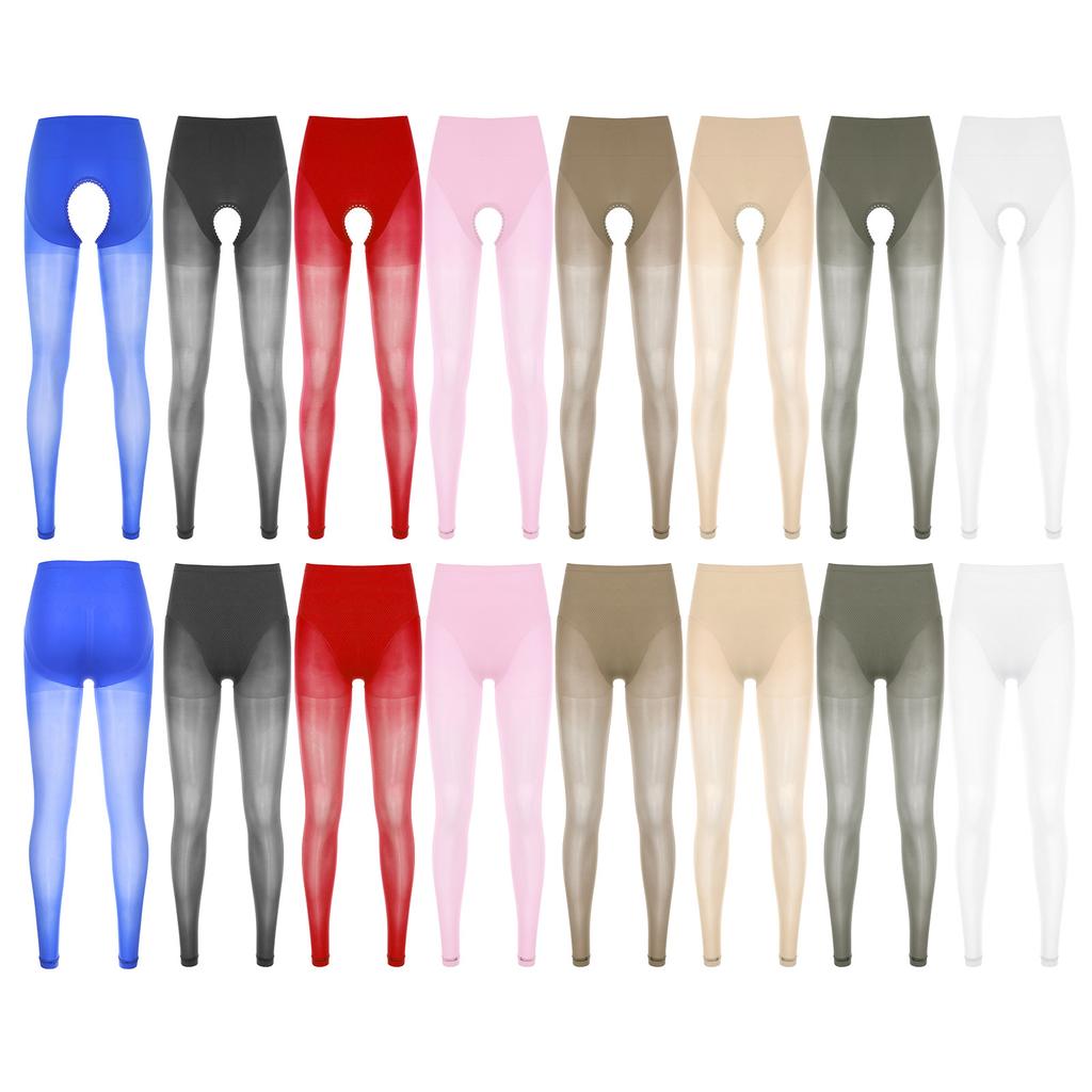 Calze da Donna Trasparenti a Vita Alta Leggings con Cavallo Aperto Pantaloni Skinny